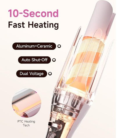 5 in 1 Automatic Curling Iron Set with Interchangeable Ceramic Barrels, Straightening & Volumizing Brush, 3 Temp & Timer, Fast Heating Dual Voltage